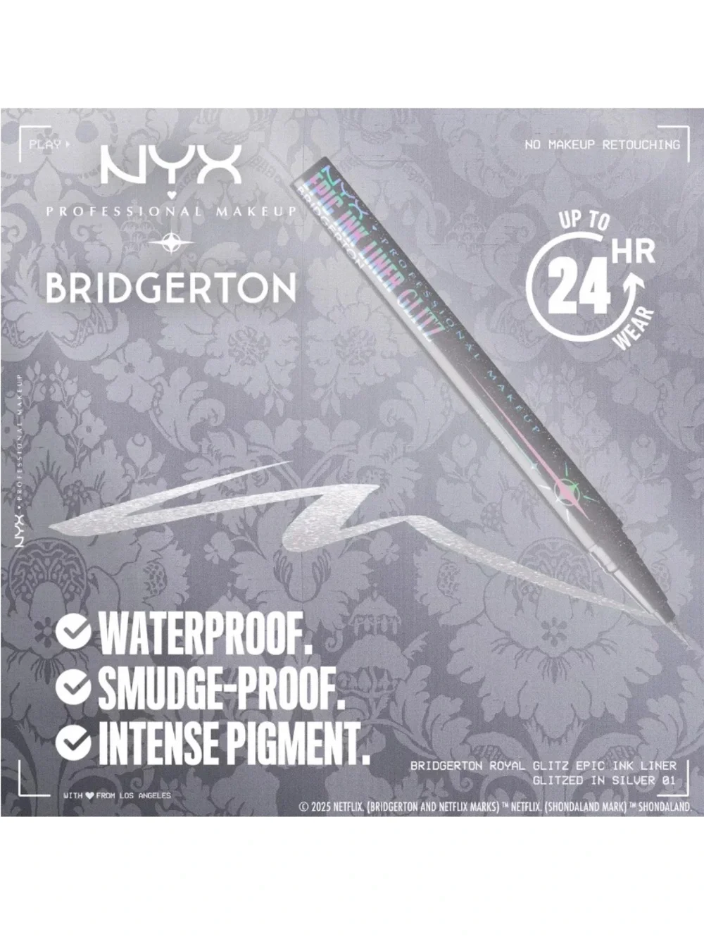 NYX Bridgerton Royal Epic Ink Liner Glitz — Waterproof in Silver